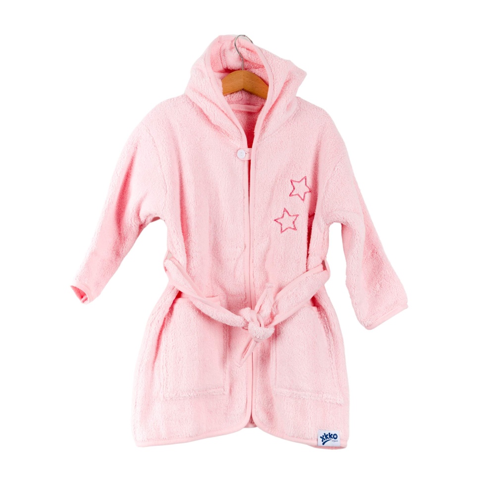 Dětský biobavlněný froté župan XKKO Organic - Baby Pink Stars 12-24m